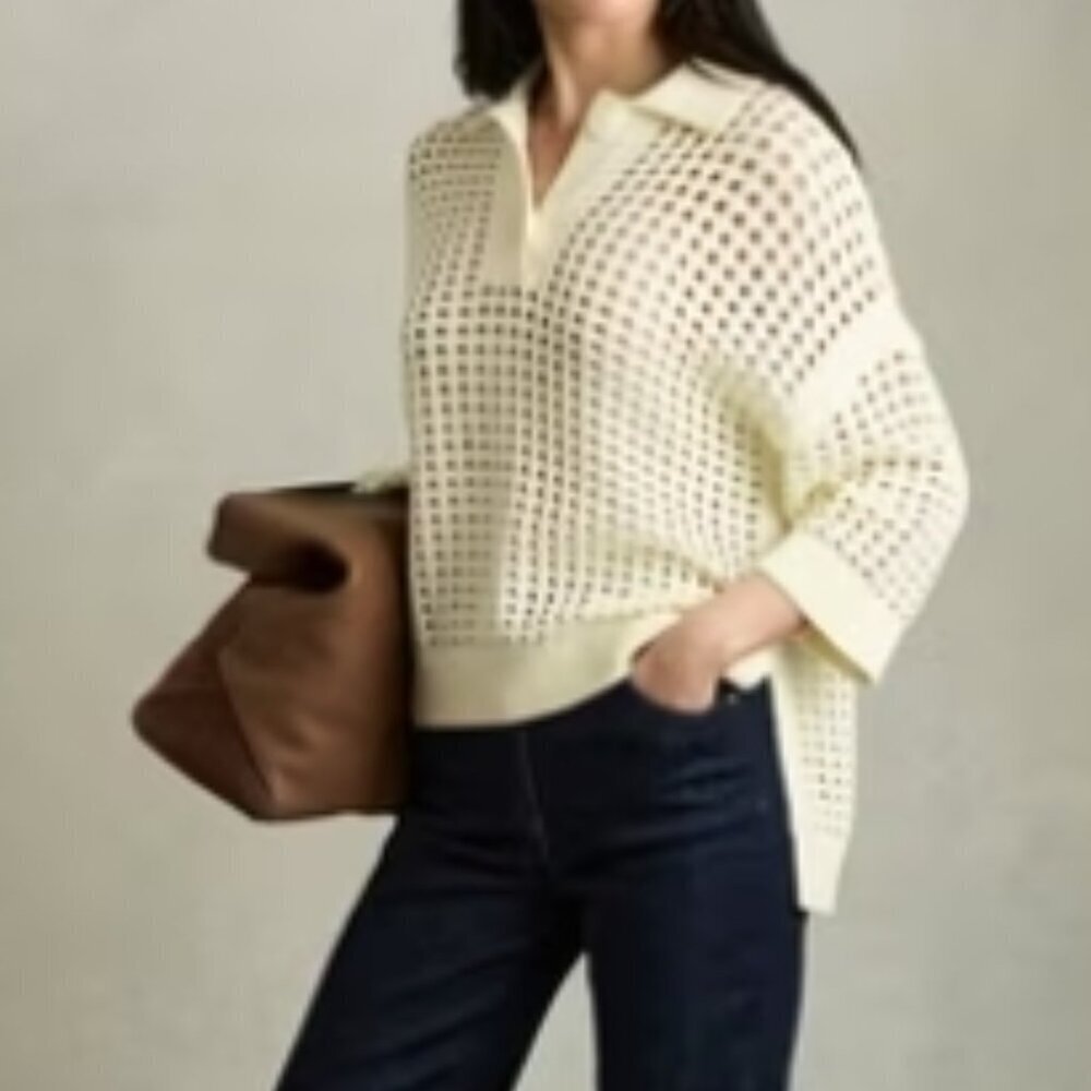 REISS Reika Open Stitch Cotton Polo Sweater XS -  NWT